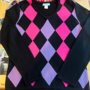 Jennifer Moore Pink and Purple V-Neck Sweater